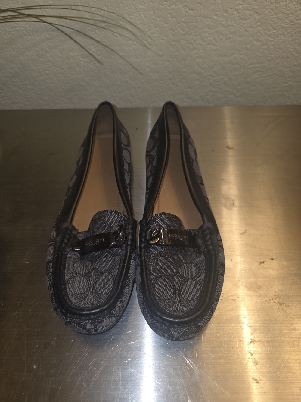Coach Black Signature Canvas Loafers with Metal Bit